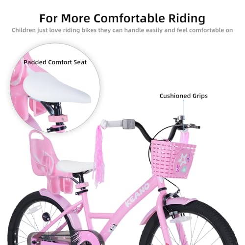 Image of KEANO Zinnia 14 16 20 Inch Kids Bike for Girls Ages 3-10 Years, Girls' Bikes with Training Wheels, Streamers, Basket and Doll Seat, Children Bicycles