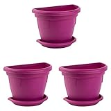 Gariella 3X Pflanzkübel Balkontopf mit Untersetzer hängend Wand Außenbereich bruchfest Kunststoff Lila BPA-frei 2,4L