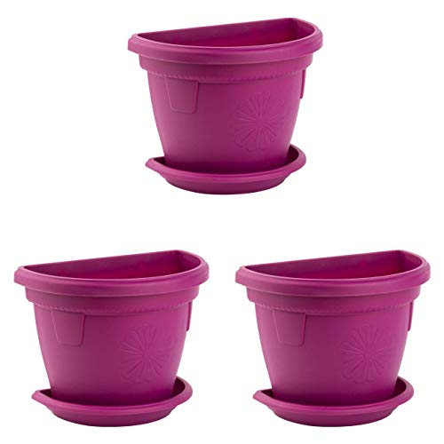 Gariella 3X Pflanzkübel Balkontopf mit Untersetzer hängend Wand Außenbereich bruchfest Kunststoff Lila BPA-frei 2,4L