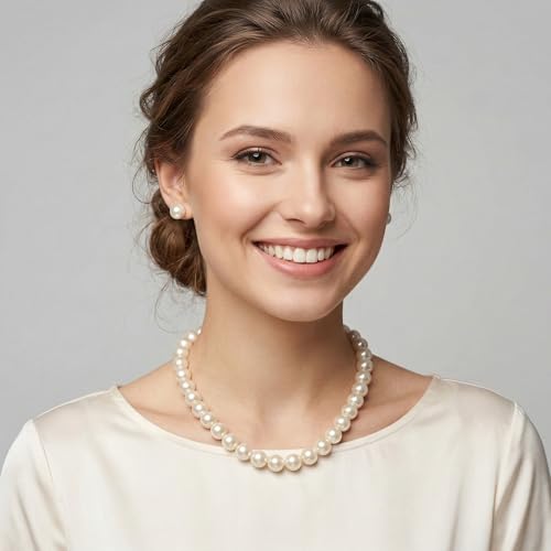Collar de perlas de imitación ajustable de 13 mm para escotes difíciles con pendientes 2