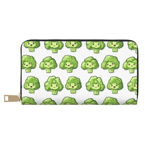Cute Broccoli Green Print Wallet Women, Leather Bifold Multi Card Wallet, Long Purse Women's Wallets