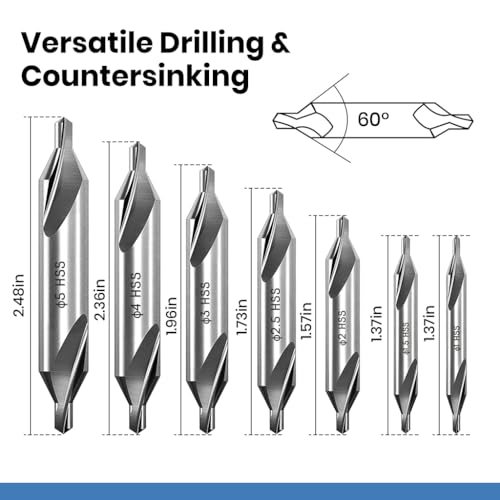 Image of Serplex 7 Pieces Center Drill Bits Set M2 High Speed Steel Center Drill Kit Lathe Tools with 60-Degree Angle for Lathe Metalworking and Precision Drilling in Size 1.0 1.5 2.0 2.5 3.0 4.0 5.0