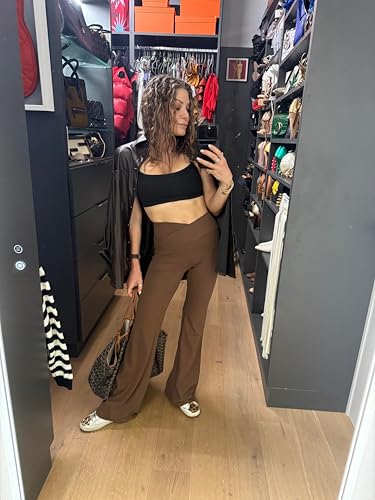 Olmlmt Flare Leggings for Women Butt Lifting - Crossover High Waisted Buttery Soft Gym Workout Yoga Pants