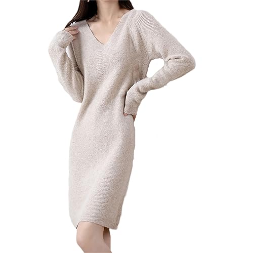 Damen Kaschmir-Pullover-Kleid, V-Ausschnitt,...