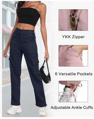 FREEOAK Women's High Waisted Cargo Pants Baggy Y2K Streetwear Stretchy Pants with 6 Pockets Ankle Drawstring - image 4