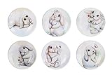 Bico Pastel Lop Bunny 6 inch Ceramic Appetizer Plates, Set of 6, for Salad, Appetizer, Snacks,...