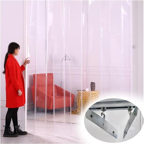 Cortinas de PVC para puertas correderas plegables de 1,6 mm, persianas enrollables transparentes para patio, cocina y garaje, pantalla de privacidad de plástico duradero (3,2 m x 2 m)
