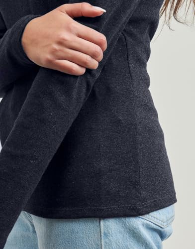 Image of Stylish Black Turtle Neck Cotton Solid Tshirt for Women