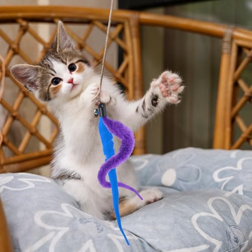 InnoHHustle 10 Stück Katzenwurmspielzeug Nachfüllungen Katze Wand Spielzeug Ersatz Nachfüllung Katzenstab Spielzeug Ersatzminen pelziger Schwanz Wurm mit Glocken für Kätzchentraining