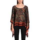 Homgro Women's Satin Cover Up Poncho Tops Chiffon Boho Pashmina Shawl Beach Soft Shawl Floral Printed Cape Shirts Light Crew Neck Swimsuit Blouse Tunic Sheer Silk Summer Coverups Style15 One Size