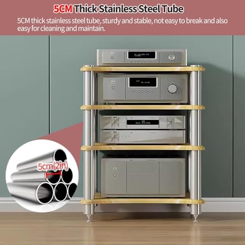 Estante amplificador HiFi de 4 capas – Soporte de componentes de audio resistente para reproductor de CD y pantalla de equipos AV (blanco) – Solución de almacenamiento estéreo para el hogar - imagen 2