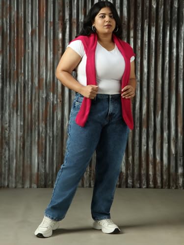 Image of High Star Women Cotton Washed Mom Fit Casual High-Rise Jeans