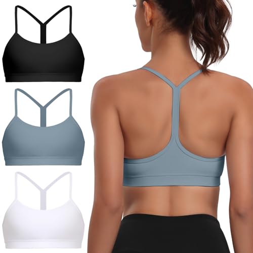 Garseam Sport BH Damen 3er Pack, Spaghetti-Träger Sport Top mit Y-Back, Light Impact Yoga Bralette mit Herausnehmbaren Pads, Soft Crop Tops (S-XL)