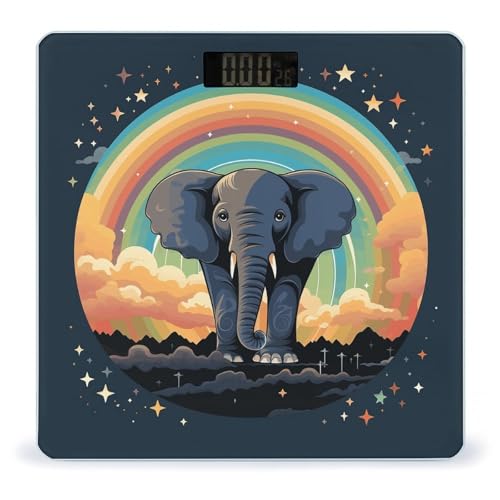 Báscula digital de baño con fondo arcoíris y elefante, plataforma 10x10 in miniatura 1
