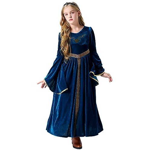 Disfraz de princesa renacentista medieval para niñas azul miniatura 6