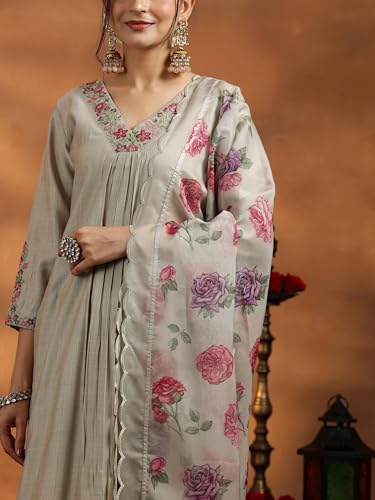 Image of Libas Yoke Design Silk Blend Straight Kurta With Trouser and Dupatta