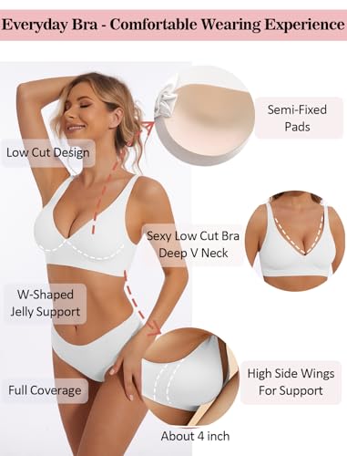 Image of Deep V Bra Wireless Sexy Push Up Bralette Padded Seamless Jelly Bra | Low Cut Plunge V-Neck, Wide Straps, Back Smoothing, Bras for Women No Underwire, Soft Comfortable Bralettes