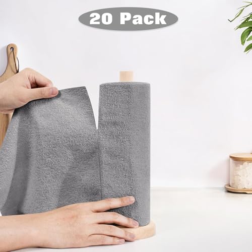 Image of SAMEZONE Reusable Kitchen Towel Roll - 2000 Times Washable 25x25 cm - Tear-Away Cleaning Rags for Home, Kitchen Surfaces, Garage & Auto Detailing Car, Dishes Cleaning Towels 20 Pack (2, Grey)