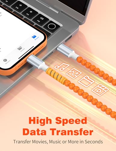 Image of USB C to USB C Cable 6FT,60W Fast Charging Beaded Charger Cord for iPhone 17 16 15 Pro Max /iPad Air 11th 10 for Samsung S26 S25 S24 Ultra S23 A16 A17 /Android Phone Charger Cord Cute Girl Women,Orange
