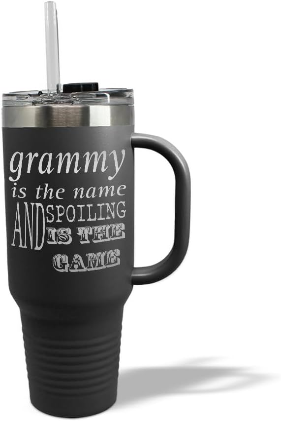 Tumbler Cups with Straw Grammy The Name Spoiling The Game B Family & Friends Mom Coffee Tumbler with Lid Personalized Insulated Travel Mugs Engraved Stainless-Steel 40 Oz Black Design Only