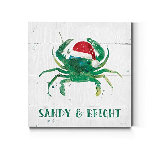 Renditions Gallery Christmas Crab with Santa Hat Wall Art, Blue Green Winter Artwork, Funny Ocean & Beach Theme, Premium Gallery Wrapped Canvas Decor, Ready to Hang, 40 in H x 40 in W, Made in America