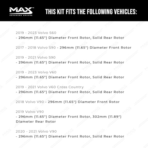 Image of Max Advanced Brakes Front & Rear Brake Kit Compatible With 2019-2023 Volvo S60 S90 V60 V90 w /11.65 inch Solid Fr Rotor Replacement Geomet Coated OE Disc Brake Rotors and Ceramic Brake Pads