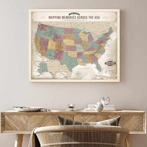 Image of DECORARTS USA Travel Map with Pins, Soft Pastel USA Map Pin Board, 20x16''