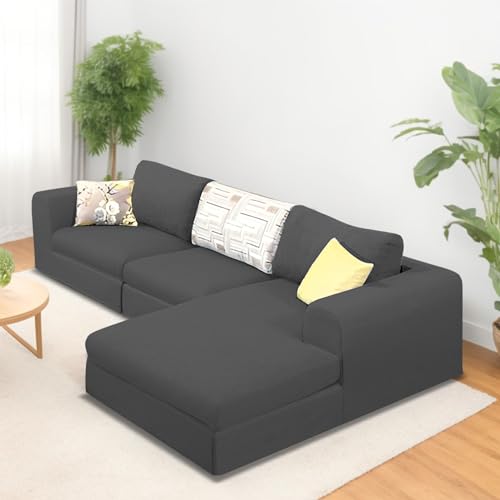 Image of Koza RHS 4 Seater L Shape Sofa Set for Living Room (Black Fabric) Premium Fabric Sofa