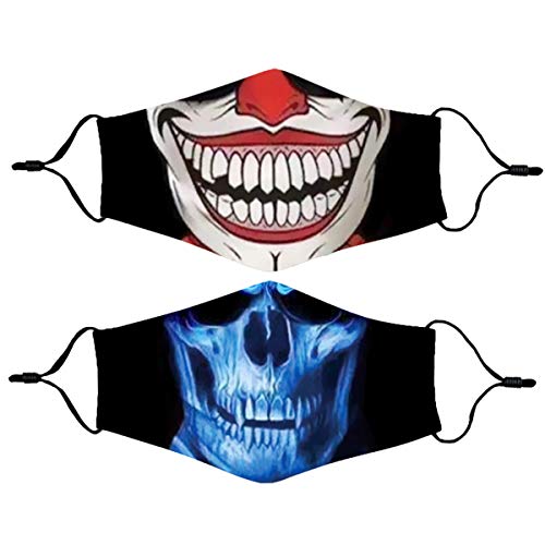 Halloween Clown Face Mask Reusable for Women Men, Washable Breathable Designer Cloth Fabric Madks,Cubre Bocas Tapa para mascarillas de,Adult Earloop Mouth Nose Cover Cotton Fashion Skull