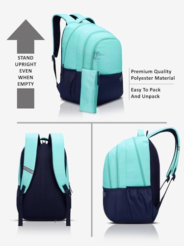 Image of Lavie Sport Akron 35L M.Blue-Blue Backpack | Fits Upto 15 Inch Laptop | Organizer & Bottle Holder |Rain Cover |Pencil Pouch | Gift for Men, Women, Boys, Girls | Laptop Sleeve for School & College