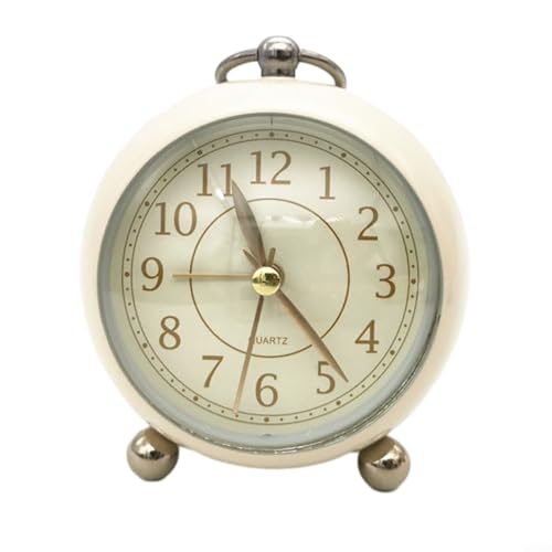 Jotekonoby Elegante reloj despertador vintage, reloj despertador con función de luz nocturna, luz silenciosa y nocturna, decoración de mesita de noche, para dormitorio, sala de estar, blanco (A)