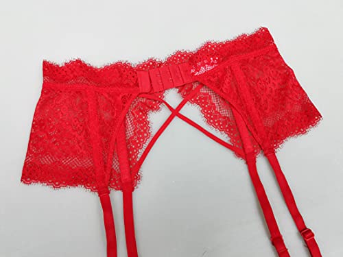 Tvrtyle Black Women's Lace Eyelash Metal Clips Sexy Garter Belts For Stockings S515 (Red, Large) #TOP4