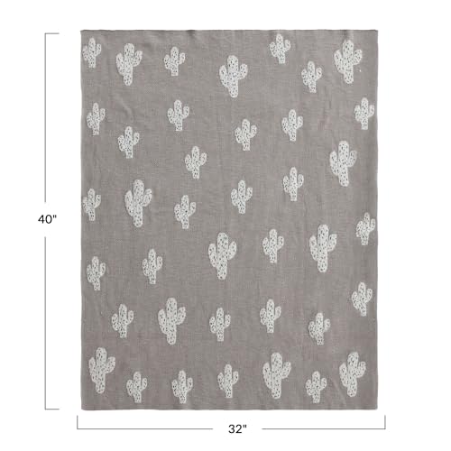 Image of Creative Co-Op Cotton Knit Baby Blanket with Cactus Print, Multicolor