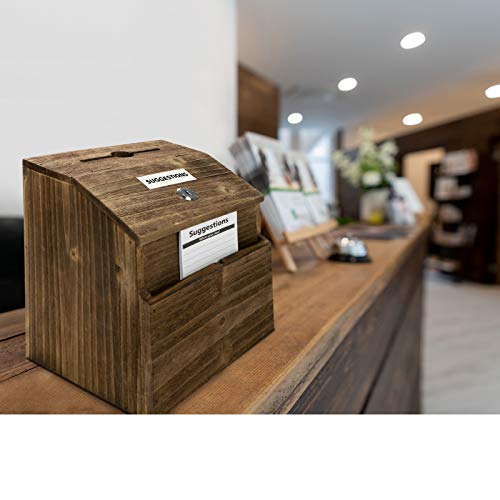 Excello Global Products Rustic Suggestion Box With Lock: Wooden Ballot Comment Box, Wall Mounted Or Freestanding. Includes Printed Labels & Suggestion Pads Cards #TOP7