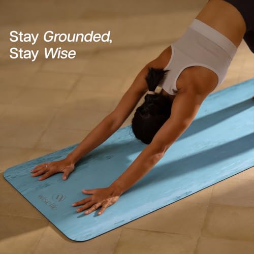 Image of Wiselife Travel Yoga Mat Portable Anti-Slip Sweat-Resistant Natural Rubber Yoga Mat with Carry Strap Eco-Friendly Lightweight for Home Gym Travel for Men & Women Blue 2mm