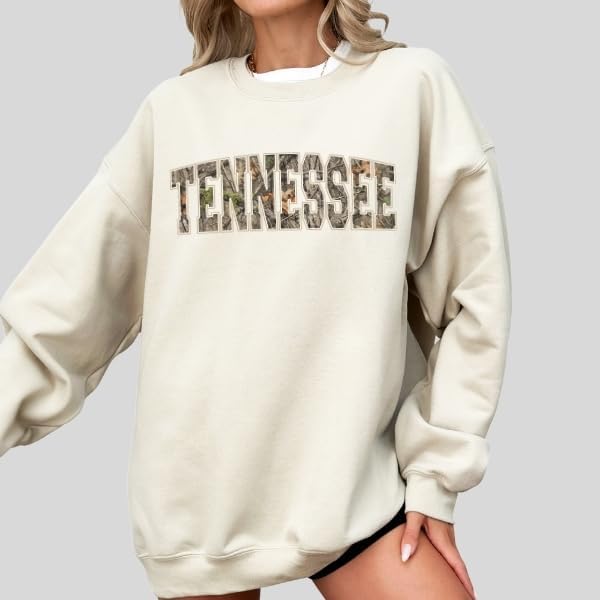 FITIN Unisex Camo Varsity Crewneck Sweatshirt – State Pride Collegiate Style Pullover Multiple Colors Designs