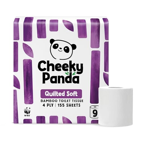 The Cheeky Panda Bamboo 4 Ply Quilted Toilet Roll 9 Rolls | Super Soft and Strong | Plastic Free Packaging