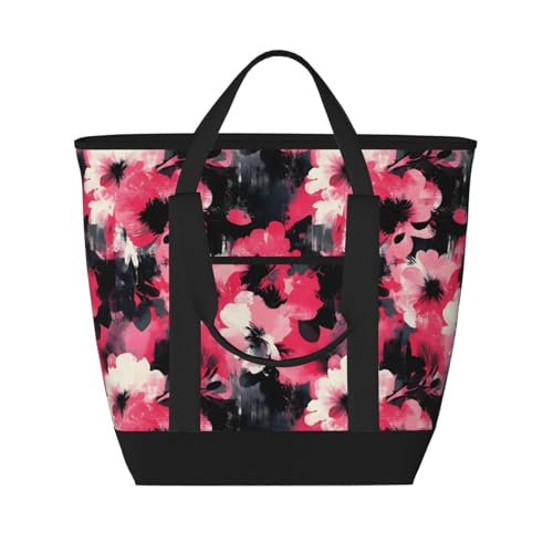 Sac d'épicerie isotherme à motif de fleurs d'encre grand format