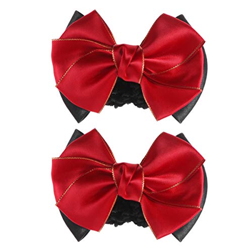 Minkissy 2Pcs Bowknot Hair Snoods Bun Cover Hair Clip Occupational Fixator for Dancing, Work, Class and Daily Use (Red)