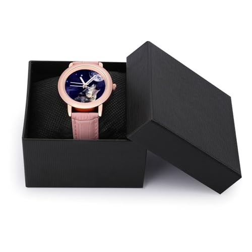 Wolf Howling at The Moon Classic Watches for Women Funny Graphic Pink Girls Watch Easy to Read3
