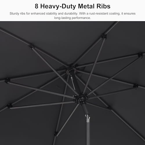 Image of PURPLE LEAF Patio Market Umbrella 10' Round Dual Tilt Gray 8 Metal Ribs