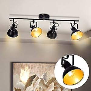 Depuley Deckenlampe Vintage Wohnzimmer Warmweiß, Retro Deckestrahler Schwarz mit 4 Schwenkbar Kopf, E14 Fassung…