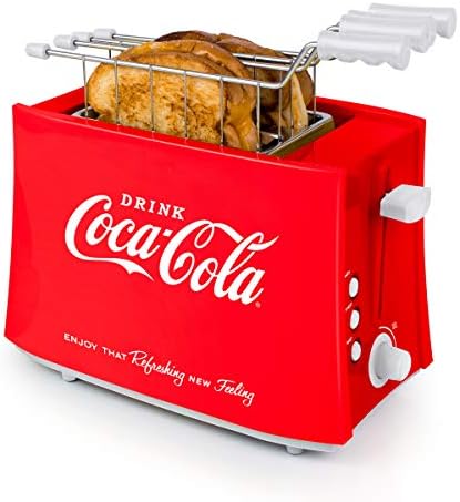 Nostalgia Coca-Cola Grilled Cheese Toaster with Easy-Clean Toaster Baskets and Adjustable Toasting Dial, Red, 2-Slot