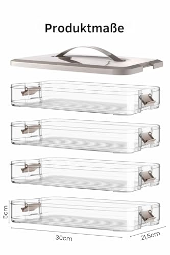 Mehrzweck Vorratsbehälter mit Griff – BPA-frei, stapelbar – Lunchbox für Picknick, Camping, Reisen, Schule & Büro – 30 x 21,5 x 5 cm, Schwarz/Grau (Steingrau, 4 - Teilig) – Bild 3