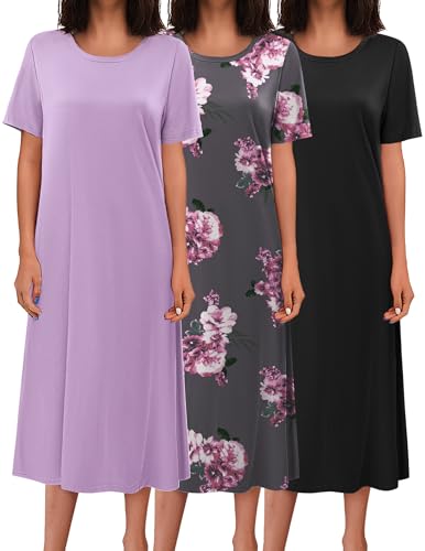 Ekouaer 3 Pack Nightgowns for Women Plus Size Long...