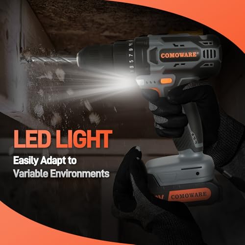 Image of COMOWARE Cordless Drill Set, 20V Electric Power Drill Set,1 Battery & Charger, 3 /8 inch Keyless Chuck, 2 Variable Speed, 266 In-lb Torque, 25+1 Position, Orange