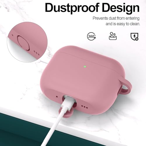 Image of New Soft Silicone Case Compatible with Apple AirPods Pro 3 Generation (2025) Protective Silicone 360 Full Protection Dust-Proof Shockproof Case Cover with Hook (Cover Only) (Bean Pink)