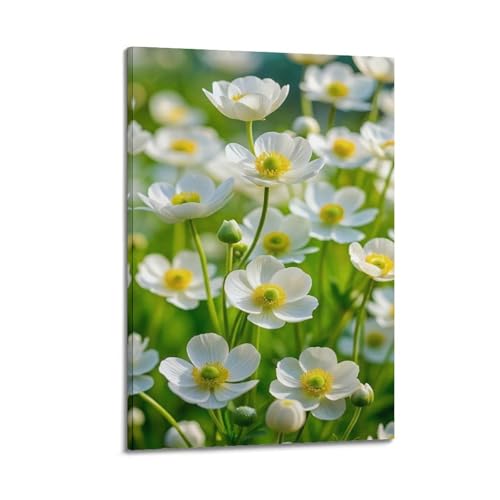 Fleurs blanches suspendues ZHOUKEG, art mural moderne pour chambre cosy 50x75