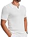gigkik Mens Polo Shirts Ribbed Hollow Knit Polo Shirt Short Sleeve Muscle V Neck Golf Tees White L