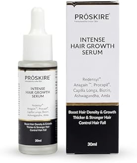 Proskire Intense Hair Growth Serum with Redensyl, Procapil, Anagain, Biotin & Ashwagandha | Boosts Hair Density & Thickness | Controls Hair Fall & Strengthens Roots | For Men & Women - 30ml